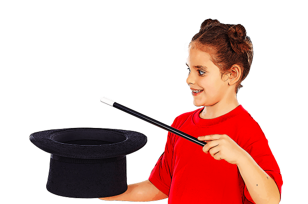Girl doing magic with hat
